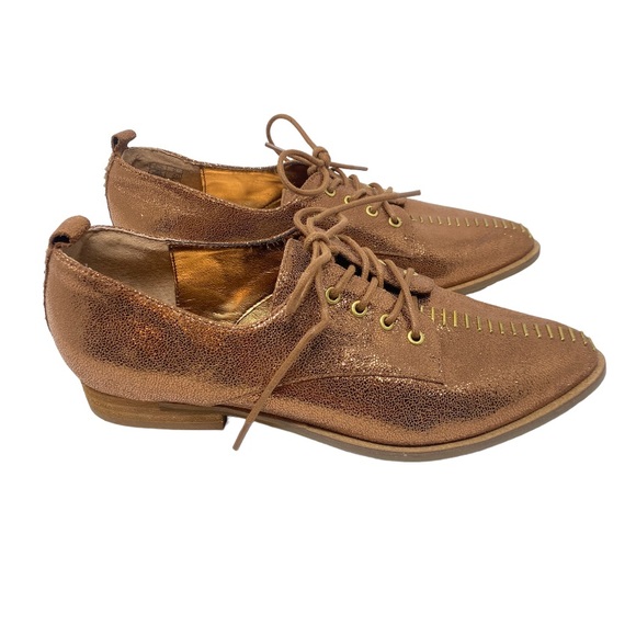 Kelsi Dagger Brooklyn metallic bronze lace up leather loafers Sz 8. EUC - Picture 2 of 6